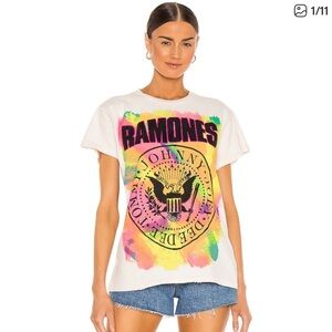 MadeWorn Ramones Tie-Dye Graphic T-Shirt Distressed Vintage Wash White Size XS